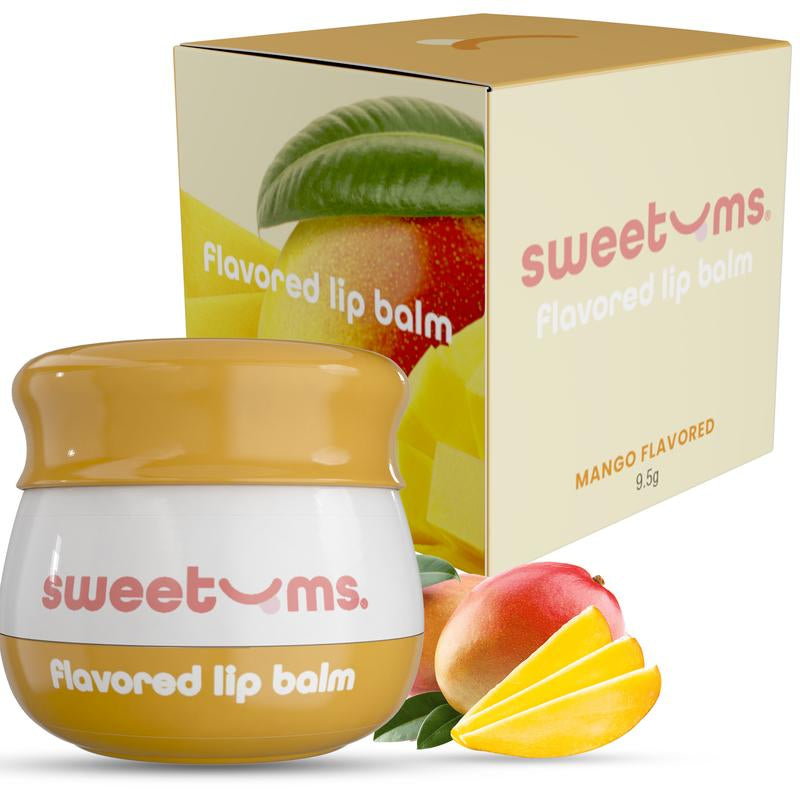 Sweetums Mango Flavored Lip Balm - Smooth and Refreshing Hydrating Formula with Built-In Mirror & Applicator, Vegan & Cruelty-Free - Skincare