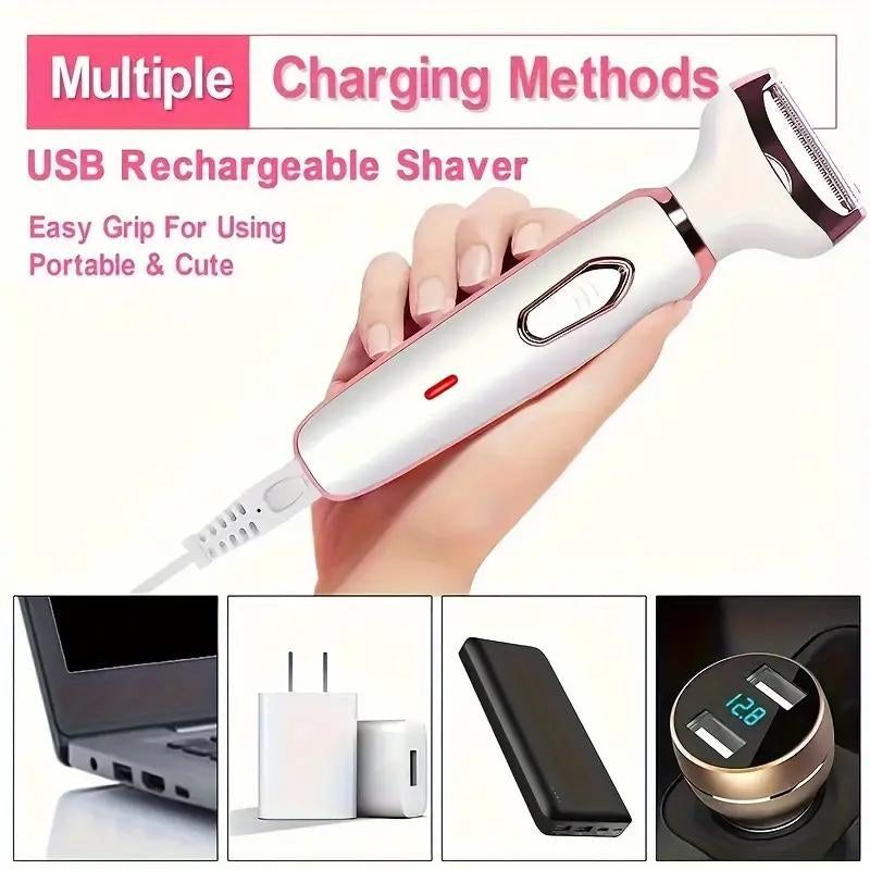 4 in 1 Electric Shaver, 1 Set Portable Hair Removal Machine, Cordless Hair Trimmer for Women, Men, Girls - Wet/Dry Use with Detachable Head