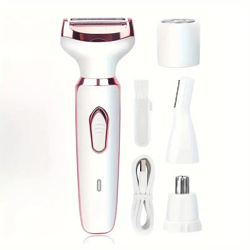 4 in 1 Electric Shaver, 1 Set Portable Hair Removal Machine, Cordless Hair Trimmer for Women, Men, Girls - Wet/Dry Use with Detachable Head
