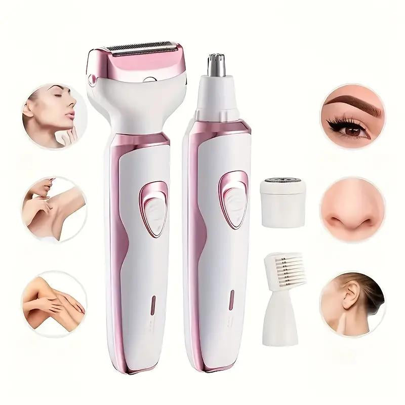 4 in 1 Electric Shaver, 1 Set Portable Hair Removal Machine, Cordless Hair Trimmer for Women, Men, Girls - Wet/Dry Use with Detachable Head