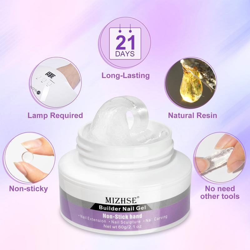 MIZHSE Solid Builder Gel for Nails, 60G Large Capacity Clear Hard Gel for Nails 3D Sculpting Gel Non-Sticky Hand Carving Gel U V/LED Nail Extension Gel with 3D Silicone Mold Nail Art Salon Home DIY