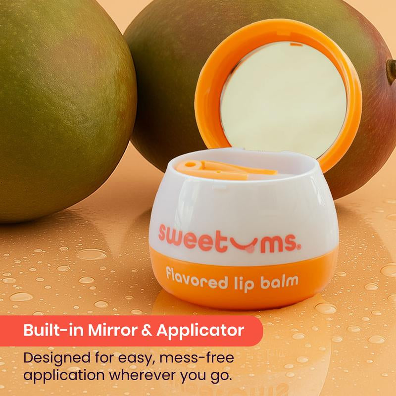 Sweetums Mango Flavored Lip Balm - Smooth and Refreshing Hydrating Formula with Built-In Mirror & Applicator, Vegan & Cruelty-Free - Skincare