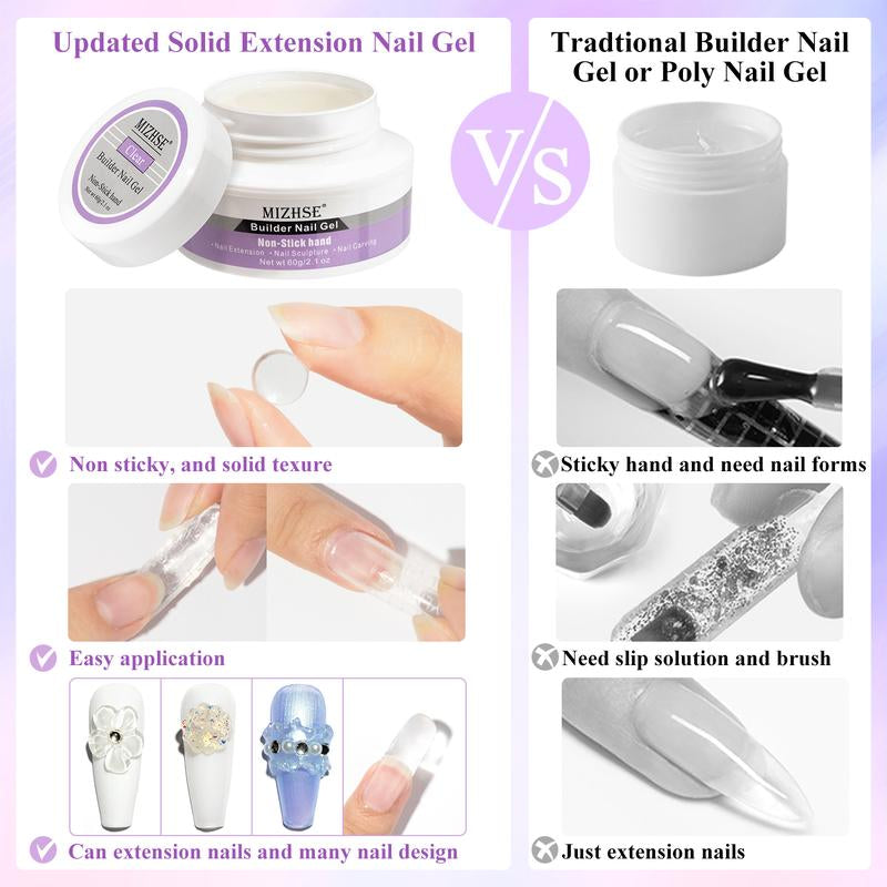 MIZHSE Solid Builder Gel for Nails, 60G Large Capacity Clear Hard Gel for Nails 3D Sculpting Gel Non-Sticky Hand Carving Gel U V/LED Nail Extension Gel with 3D Silicone Mold Nail Art Salon Home DIY
