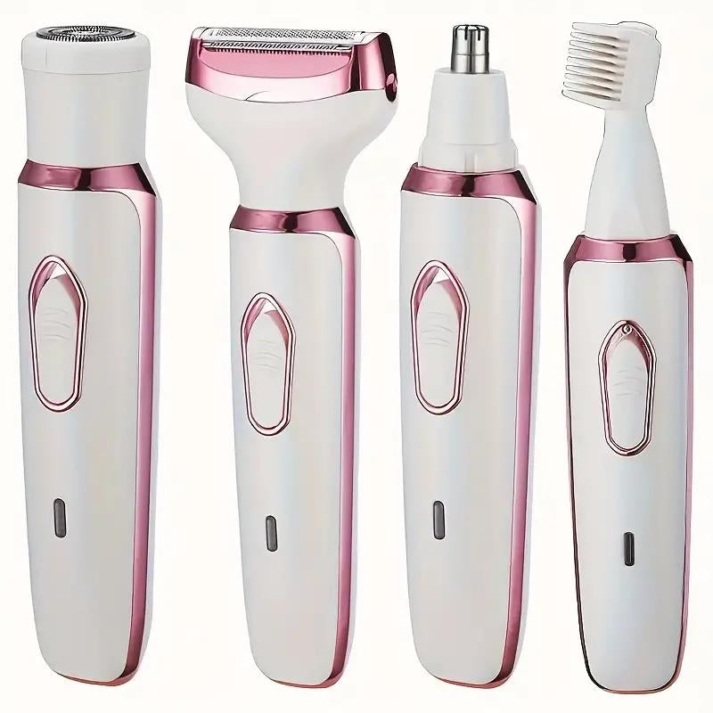 4 in 1 Electric Shaver, 1 Set Portable Hair Removal Machine, Cordless Hair Trimmer for Women, Men, Girls - Wet/Dry Use with Detachable Head