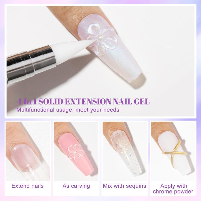 MIZHSE Solid Builder Gel for Nails, 60G Large Capacity Clear Hard Gel for Nails 3D Sculpting Gel Non-Sticky Hand Carving Gel U V/LED Nail Extension Gel with 3D Silicone Mold Nail Art Salon Home DIY