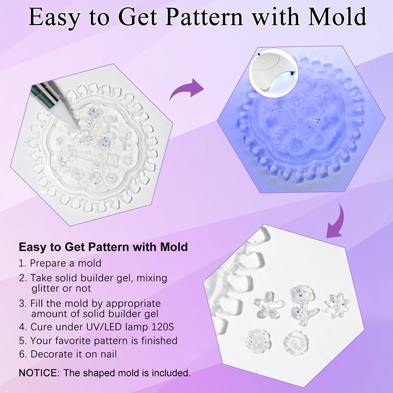 MIZHSE Solid Builder Gel for Nails, 60G Large Capacity Clear Hard Gel for Nails 3D Sculpting Gel Non-Sticky Hand Carving Gel U V/LED Nail Extension Gel with 3D Silicone Mold Nail Art Salon Home DIY