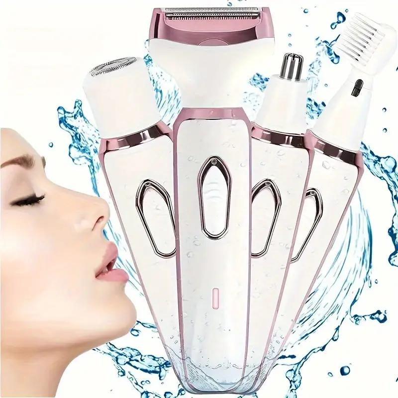 4 in 1 Electric Shaver, 1 Set Portable Hair Removal Machine, Cordless Hair Trimmer for Women, Men, Girls - Wet/Dry Use with Detachable Head