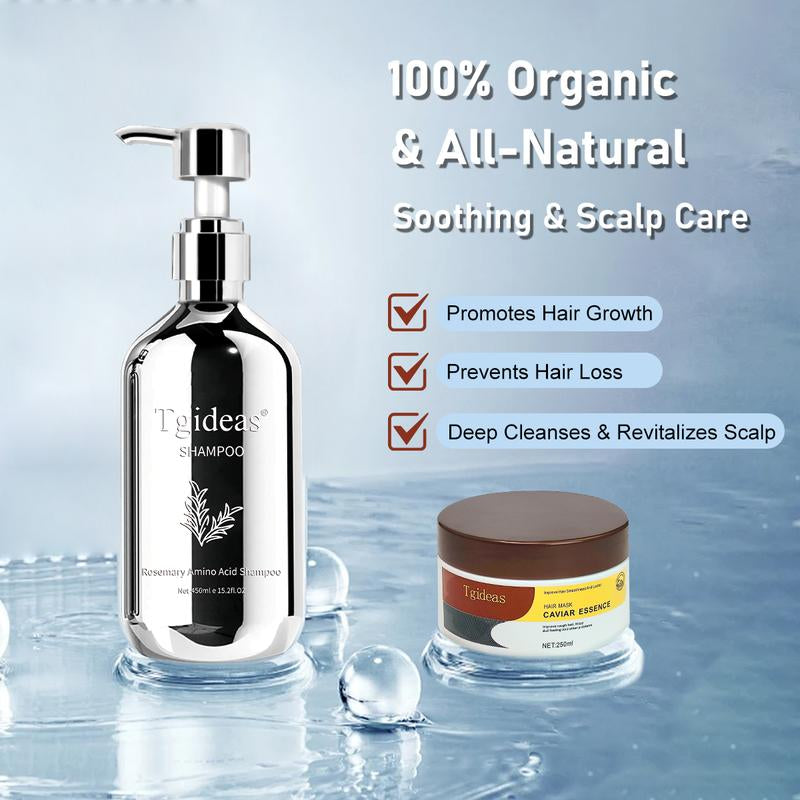 Tgideas Rosemary Shampoo + for Caviar Hair Mask, Revives Damaged Hair, Promotes Growth, Reduces Frizz & Hair Loss, Restores Shine & Smoothness